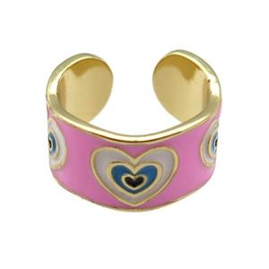 copper Ring with pink enamel, heart, gold plated, approx 10mm, 18mm dia [FN24823]
