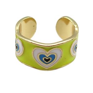 copper Ring with yellow enamel, heart, gold plated, approx 10mm, 18mm dia [FN24824]