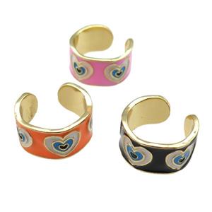 copper Ring with enamel, heart, gold plated, mixed, approx 10mm, 18mm dia [FN24825]