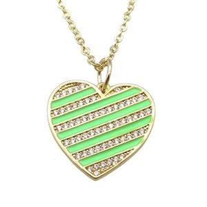 copper Necklace with green enamel heart, gold plated, approx 20mm, 42-47cm length [FN24850]