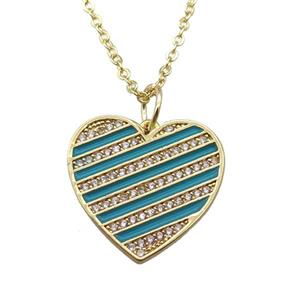 copper Necklace with teal enamel heart, gold plated, approx 20mm, 42-47cm length [FN24852]