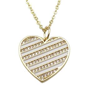 copper Necklace with white enamel heart, gold plated, approx 20mm, 42-47cm length [FN24853]