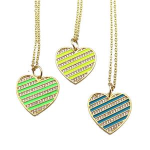 copper Necklace with enamel heart, gold plated, mixed, approx 20mm, 42-47cm length [FN24855]