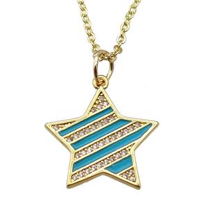 copper Necklace with teal enamel star, gold plated, approx 19mm, 42-47cm length [FN24856]