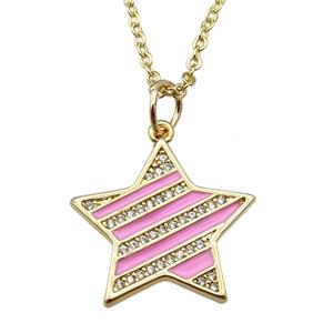 copper Necklace with pink enamel star, gold plated, approx 19mm, 42-47cm length [FN24857]