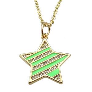 copper Necklace with green enamel star, gold plated, approx 19mm, 42-47cm length [FN24858]