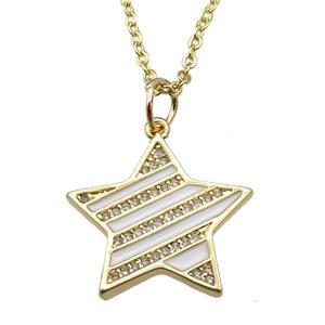 copper Necklace with white enamel star, gold plated, approx 19mm, 42-47cm length [FN24859]