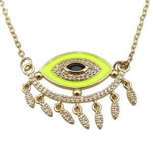 copper Necklace with yellow enamel eye, gold plated, approx 25-30mm, 42-47cm length [FN24863]