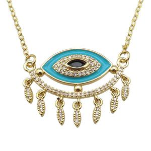 copper Necklace with teal enamel eye, gold plated, approx 25-30mm, 42-47cm length [FN24864]