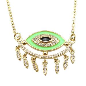 copper Necklace with green enamel eye, gold plated, approx 25-30mm, 42-47cm length [FN24866]