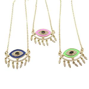 copper Necklace with enamel eye, gold plated, mixed, approx 25-30mm, 42-47cm length [FN24868]