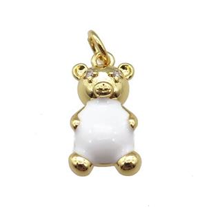 copper Bear pendant with white enamel, gold plated, approx 9-17mm [FN24869]