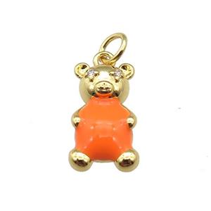 copper Bear pendant with orange enamel, gold plated, approx 9-17mm [FN24871]
