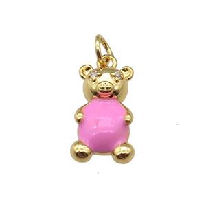 copper Bear pendant with pink enamel, gold plated, approx 9-17mm [FN24873]