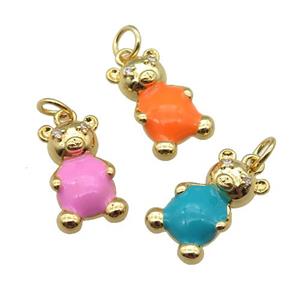 copper Bear pendant with enamel, gold plated, mixed, approx 9-17mm [FN24874]