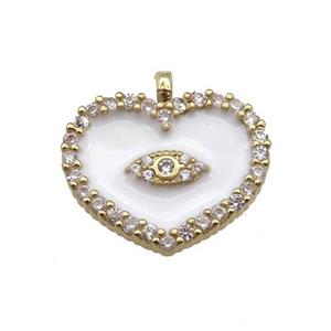 copper Heart pendant paved zircon with white enamel, gold plated, approx 17-18mm [FN24875]