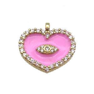 copper Heart pendant paved zircon with pink enamel, gold plated, approx 17-18mm [FN24876]