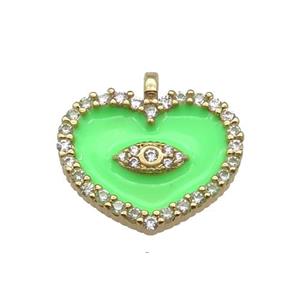copper Heart pendant paved zircon with green enamel, gold plated, approx 17-18mm [FN24877]