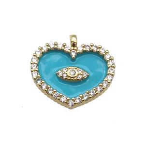copper Heart pendant paved zircon with teal enamel, gold plated, approx 17-18mm [FN24879]
