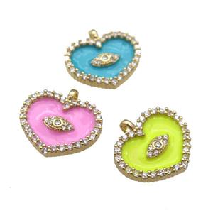 copper Heart pendant paved zircon with enamel, gold plated, mixed, approx 17-18mm [FN24880]