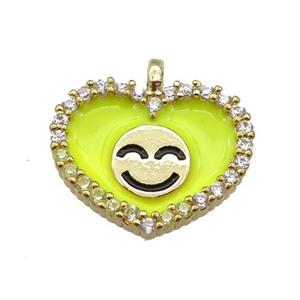 copper Heart pendant paved zircon with yellow enamel, happiness face, gold plated, approx 17-18mm [FN24883]