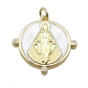 copper Pendant with Virgin Mary, white enamel, gold plated, approx 23mm [FN24887]