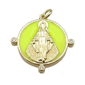copper Pendant with Virgin Mary, yellow enamel, gold plated, approx 23mm [FN24889]