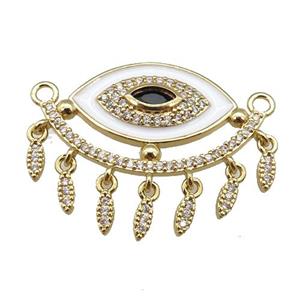 copper Evil Eye pendant paved zircon with white enamel, gold plated, approx 25-33mm [FN24893]