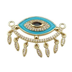 copper Evil Eye pendant paved zircon with teal enamel, gold plated, approx 25-33mm [FN24894]