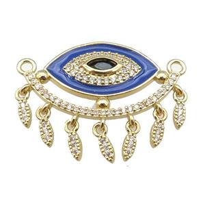 copper Evil Eye pendant paved zircon with blue enamel, gold plated, approx 25-33mm [FN24895]
