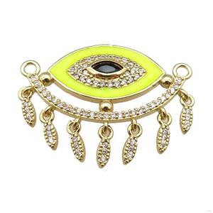 copper Evil Eye pendant paved zircon with yellow enamel, gold plated, approx 25-33mm [FN24896]