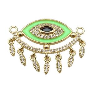 copper Evil Eye pendant paved zircon with green enamel, gold plated, approx 25-33mm [FN24897]