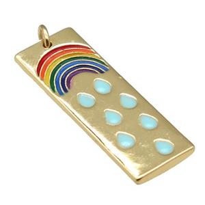 copper Rectangle pendant with rainbow enamel, gold plated, approx 11-30mm [FN24908]
