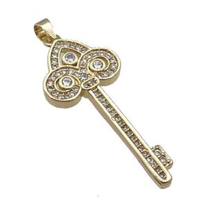 copper Key pendant paved zircon, gold plated, approx 15-35mm [FN24911]