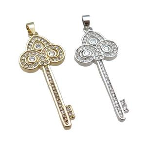 copper Key pendant paved zircon, mixed, approx 15-35mm [FN24912]