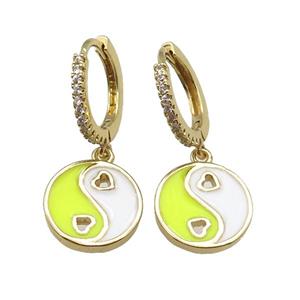 copper Hoop Earrings with yellow enamel Taichi, yinyang, gold plated, approx 12mm, 14mm dia [FN24917]