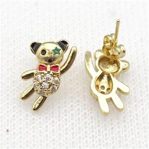 copper Bear Stud Earrings paved zircon, gold plated, approx 10-15mm [FN24920]