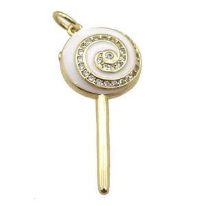 copper Lollipop pendant paved zircon with white enamel, gold plated, approx 13-30mm [FN24922]