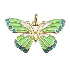 copper Butterfly pendant with green enamel, gold plated, approx 18-30mm [FN24930]