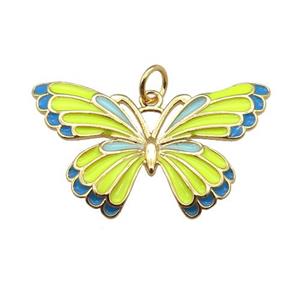 copper Butterfly pendant with yellow enamel, gold plated, approx 18-30mm [FN24931]