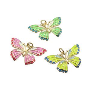 copper Butterfly pendant with enamel, gold plated, mixed, approx 18-30mm [FN24932]