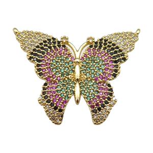 copper Butterfly pendant paved zircon with 2loops, gold plated, approx 25-30mm [FN24934]