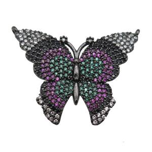 copper Butterfly pendant paved zircon with 2loops, black plated, approx 25-30mm [FN24935]
