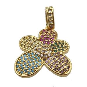 copper Flower pendant paved zircon, gold plated, approx 20mm [FN24937]