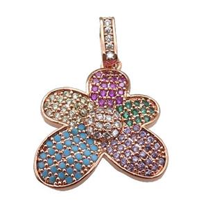 copper Flower pendant paved zircon, rose gold, approx 20mm [FN24938]