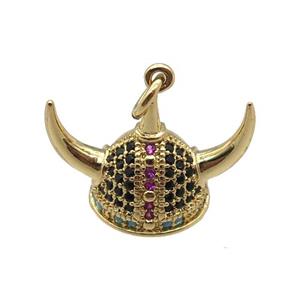 copper Viking Helmet pendant paved zircon, Hat Gothic Norse, gold plated, approx 15-20mm [FN24942]