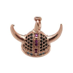 copper Viking Helmet pendant paved zircon, Hat Gothic Norse, rose gold, approx 15-20mm [FN24943]