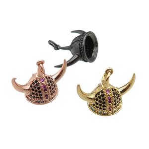 copper Viking Helmet pendant paved zircon, Hat Gothic Norse, mixed, approx 15-20mm [FN24945]