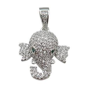 copper Elephant paved zircon, platinum plated, approx 20mm [FN24946]