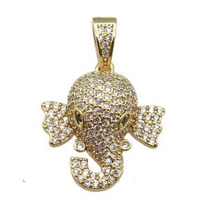 copper Elephant paved zircon, gold plated, approx 20mm [FN24947]